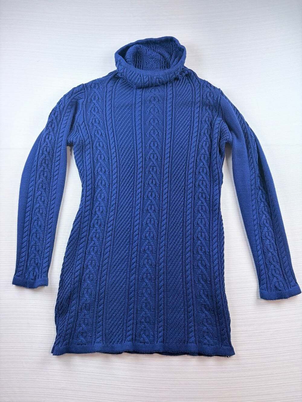 Area Stars Cable Knit Turtleneck Sweater Dress Size XL Royal Blue